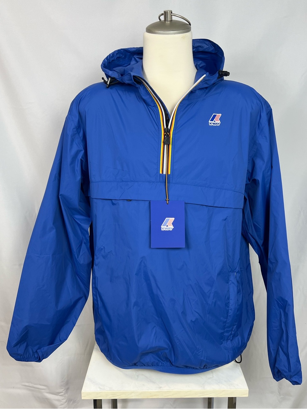K-Way Men's Royal Blue Hooded Windbreaker Pullover